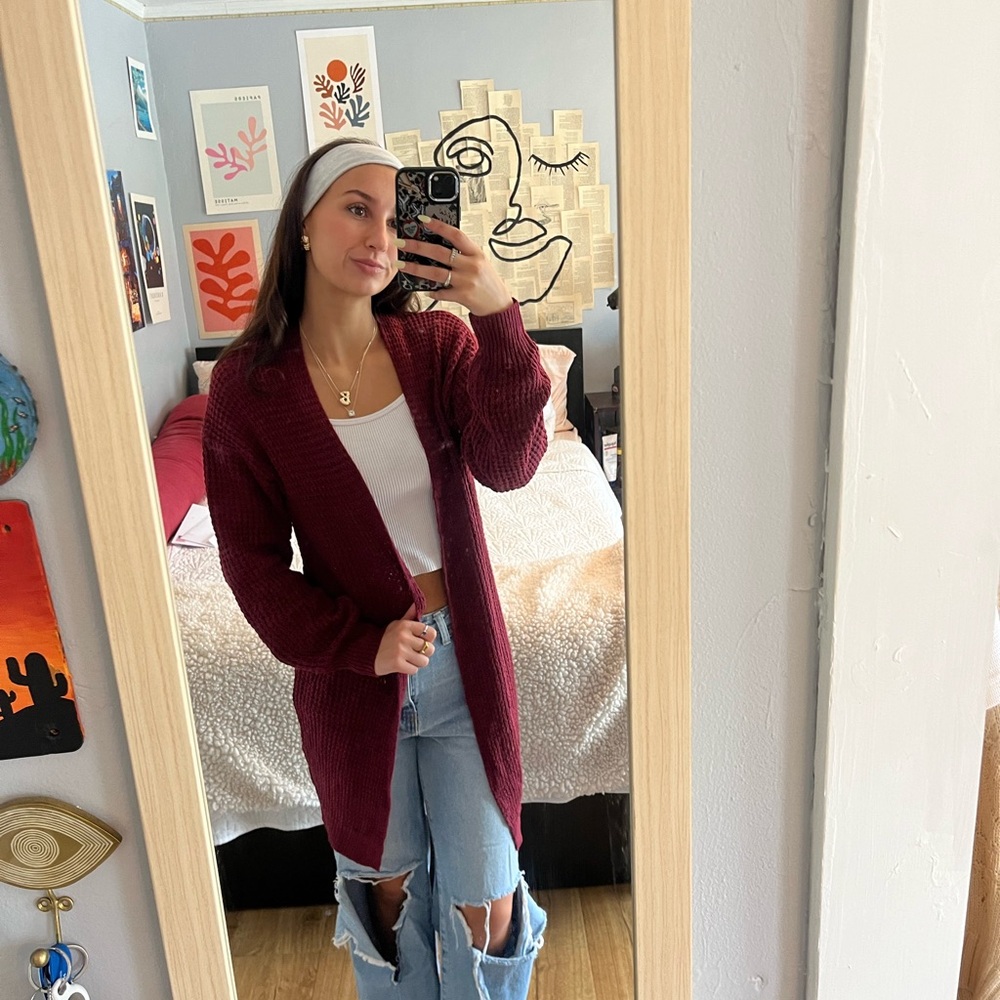 Women's Burgundy Sweater Cardigan